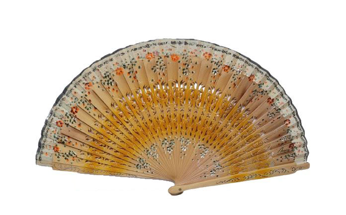 Beige Fan with Fretwork and Hand-painted Flowers in both sides